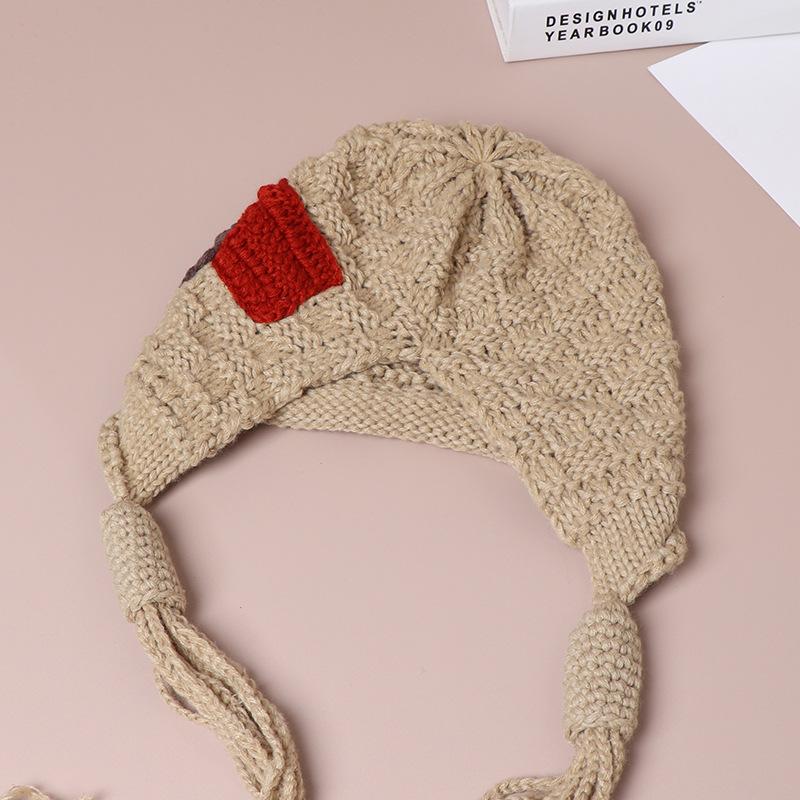 Autumn and Winter Fashionable Knitted Hat for Women Sweet and Warm Hat with Straps Yarn Pullover Hat
