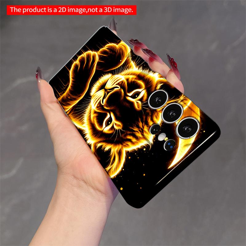 2DFlat Samsung phone case Golden Lion Cub Under Crescent Moon Applicable to Galaxy S22 S23 S24 S25ULTRA S26 A12 A13 A14 A15 A16