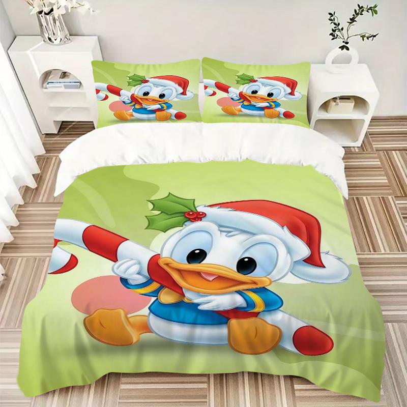 3pcs Christmas Donald Duck Holiday Quilt Cover Set (1 Quilt Cover + 2 Pillowcases Without Pillow Core), High-Definition Printing for Home an