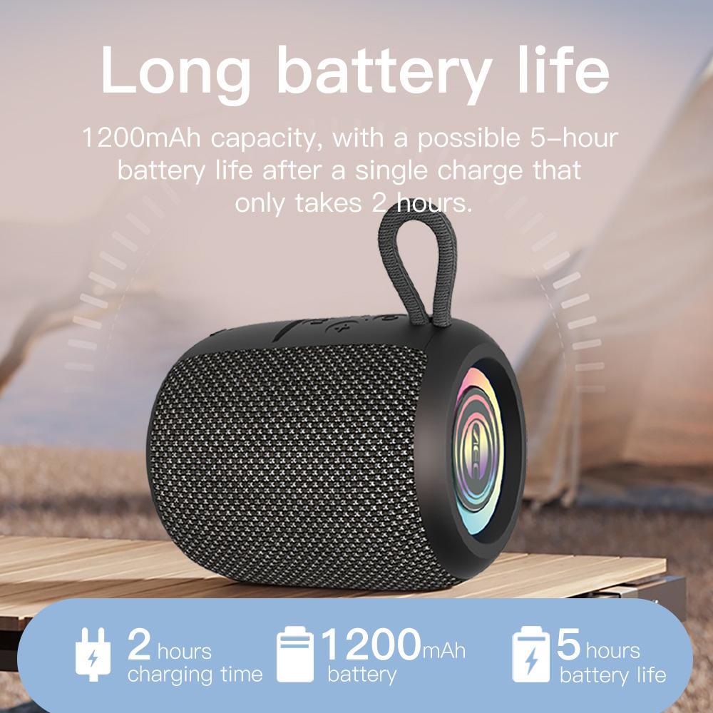Portable Speaker Wireless Bluetooth Speaker FM Radio LED Light Ring Subwoofer Stereo Surround Outdoor Loudspeaker Support TF Card Play