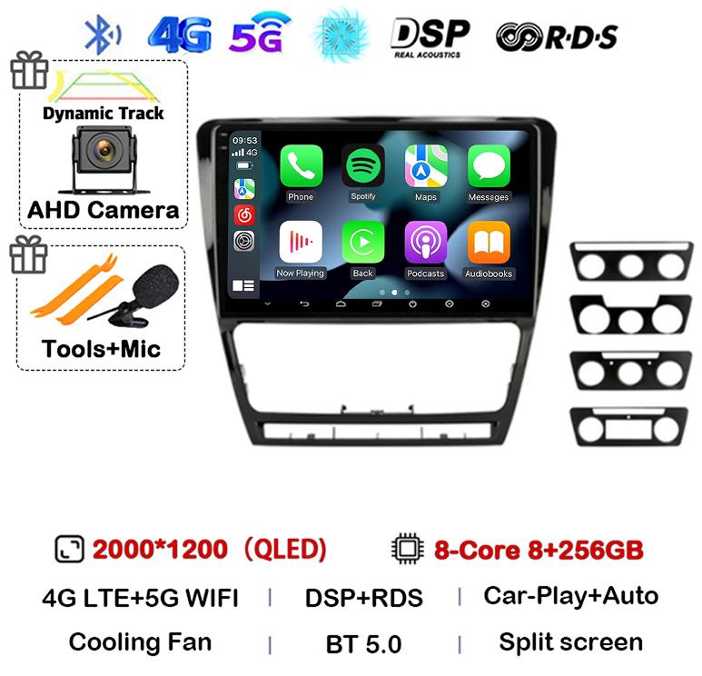 Android 14 WIFI+4G Carplay автомобильное радио GPS для SKODA Octavia 2 A5 2007 2008 2009 2010 2011-2014 Мультимедийный плеер Головное устройство Стерео