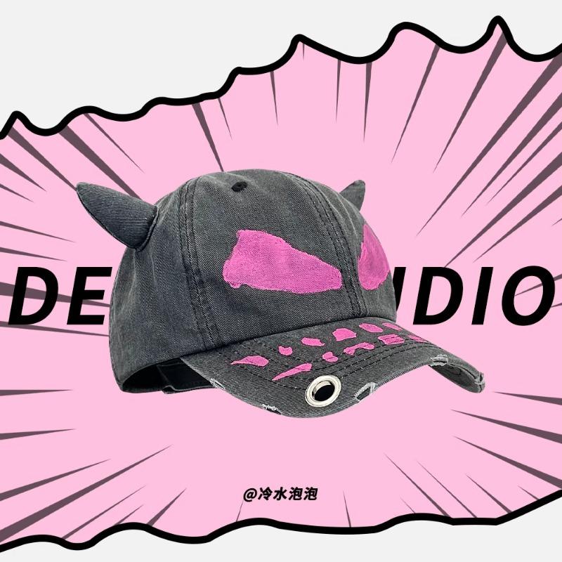 Бейсболки в американском стиле панк с изображением демонического рога и граффити для женщин, летние и осенние уличные тренды, универсальные мужские шляпы в стиле хип-хоп Y2K