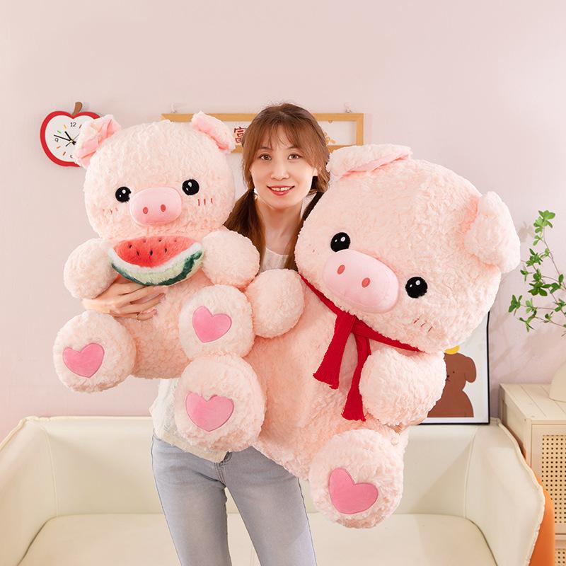 Summer eating watermelon pink pig plush toy cute pig doll girl sleeping company soothing doll
