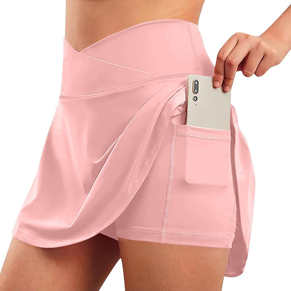 Women's Casual High Waist Solid Color Short Half Skirt Sports Skirt Pleated Skirt