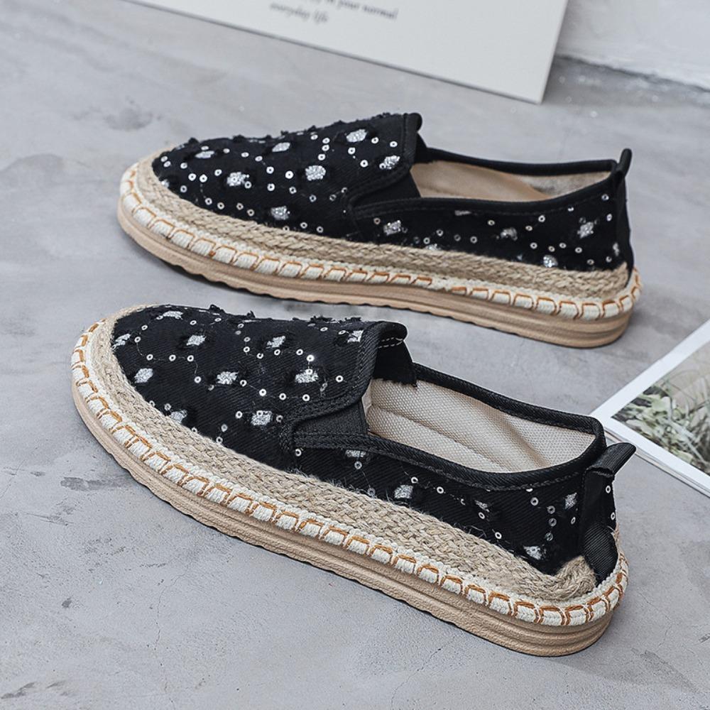Туфли из пайеток, женская обувь для отдыха, универсальная женская обувь, новая летняя дышащая повседневная обувь, туфли на плоской подошве для женщин, мода