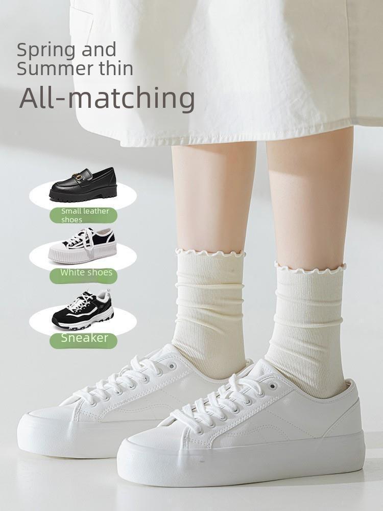 Женские дышащие кружевные носки с тонкими загнутыми краями и летним стилем «деревянные ушки», коллекция ворсовых носков 2024 года.