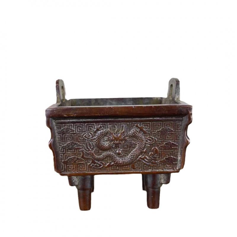 Simu Wuding Bronze Ornament Antique Alloy Four-Legged Square Office Company Cauldron Incense Burner Home Decor