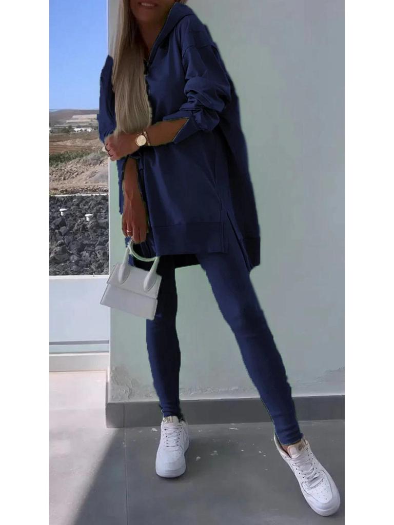 Женский повседневный спортивный костюм - Толстовка с капюшоном и облегающие брюки