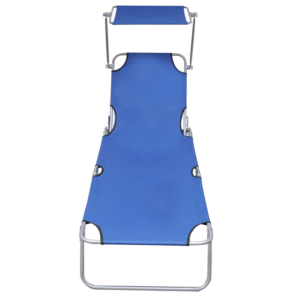 Folding Sun Lounger with Sun Canopy Blue Aluminum