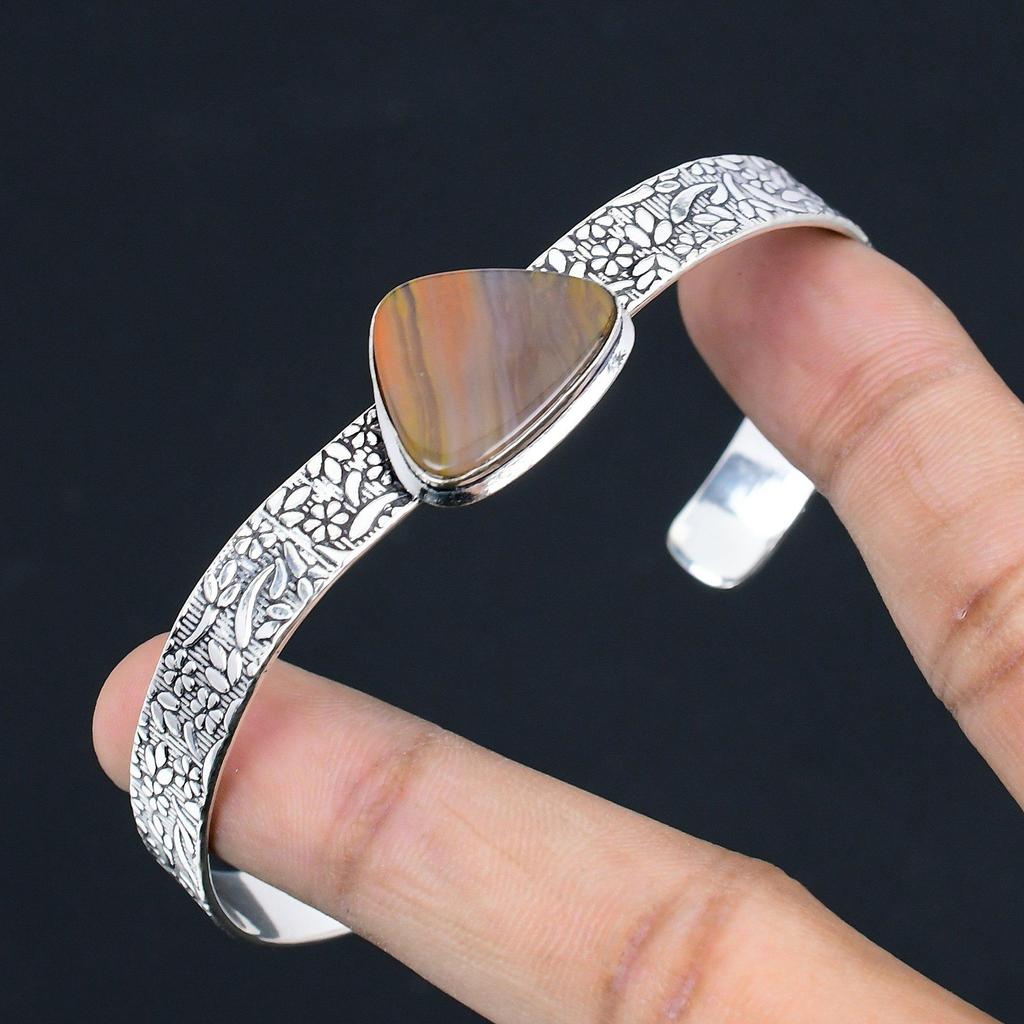 Серебро 925 пробы Натуральный пейзажный яшма Помолвка Мать Юбилей Свадьба Браслет