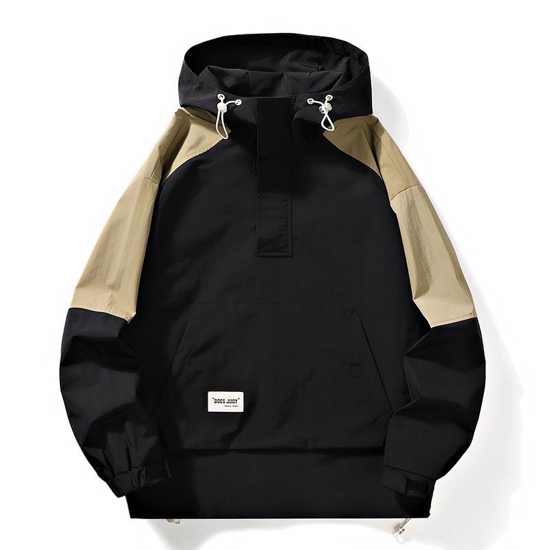 Customized Processing LOGO Trendy Fashion Hooded Patchwork Jacket Outerwear Trendy Brand