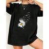 Black Oversized T Shirt With Daisy And Dragonfly Print For Casual Wear