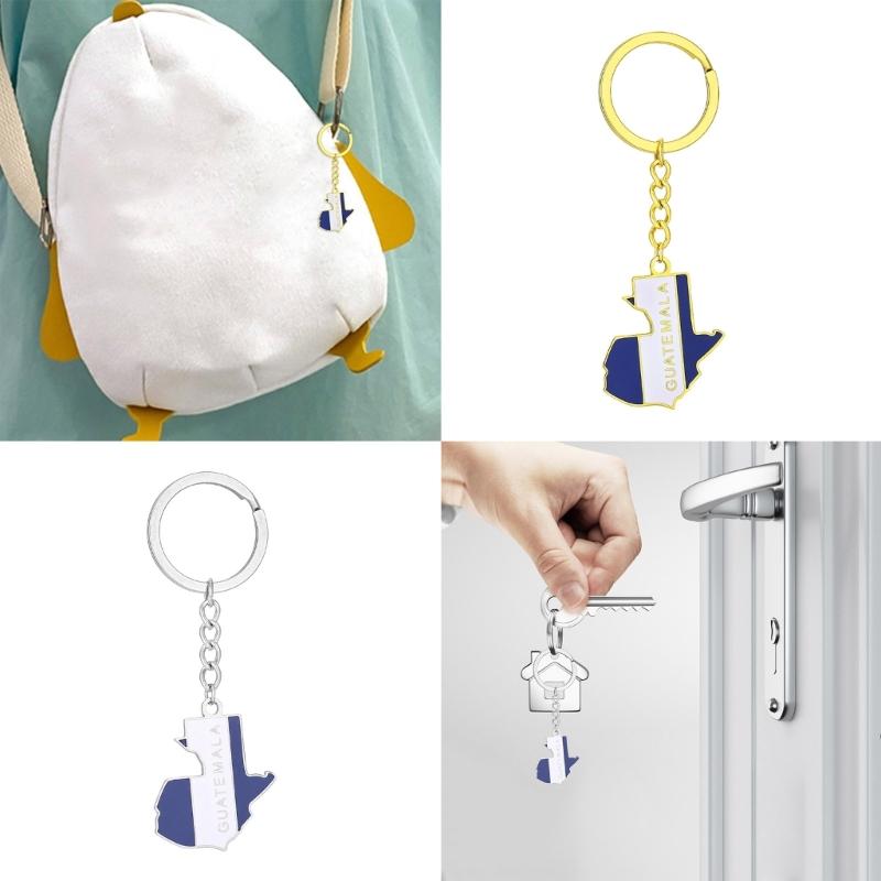 Stylish Guatemala Map Flag Keyring Gold/Silver Color Keychain Ethnic Style Key Rings Accessory for Culture Enthusiasts