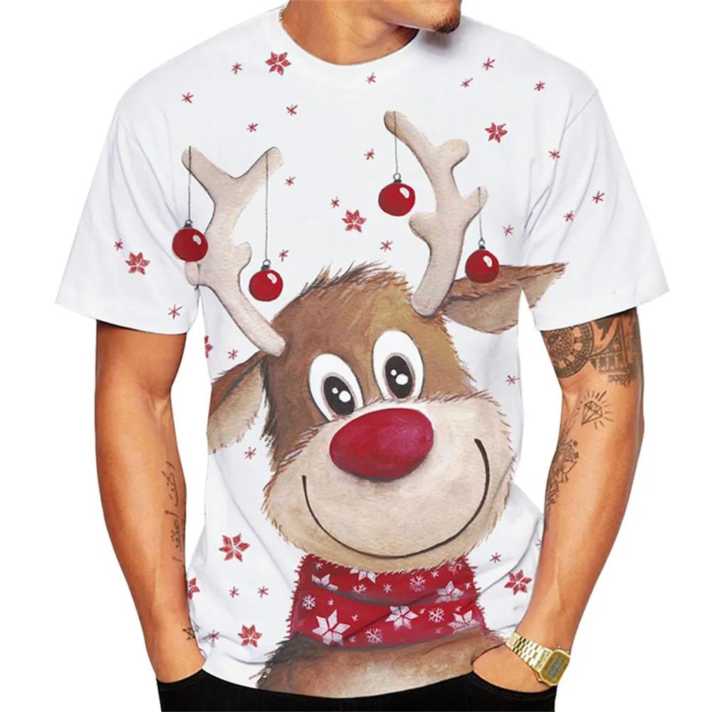 Christmas Elk 3D Print T Shirt For Men X'mas Harajuku Streetwear Fashion O-neck Short Sleeve Tops New Year Gift Oversized T-shirts