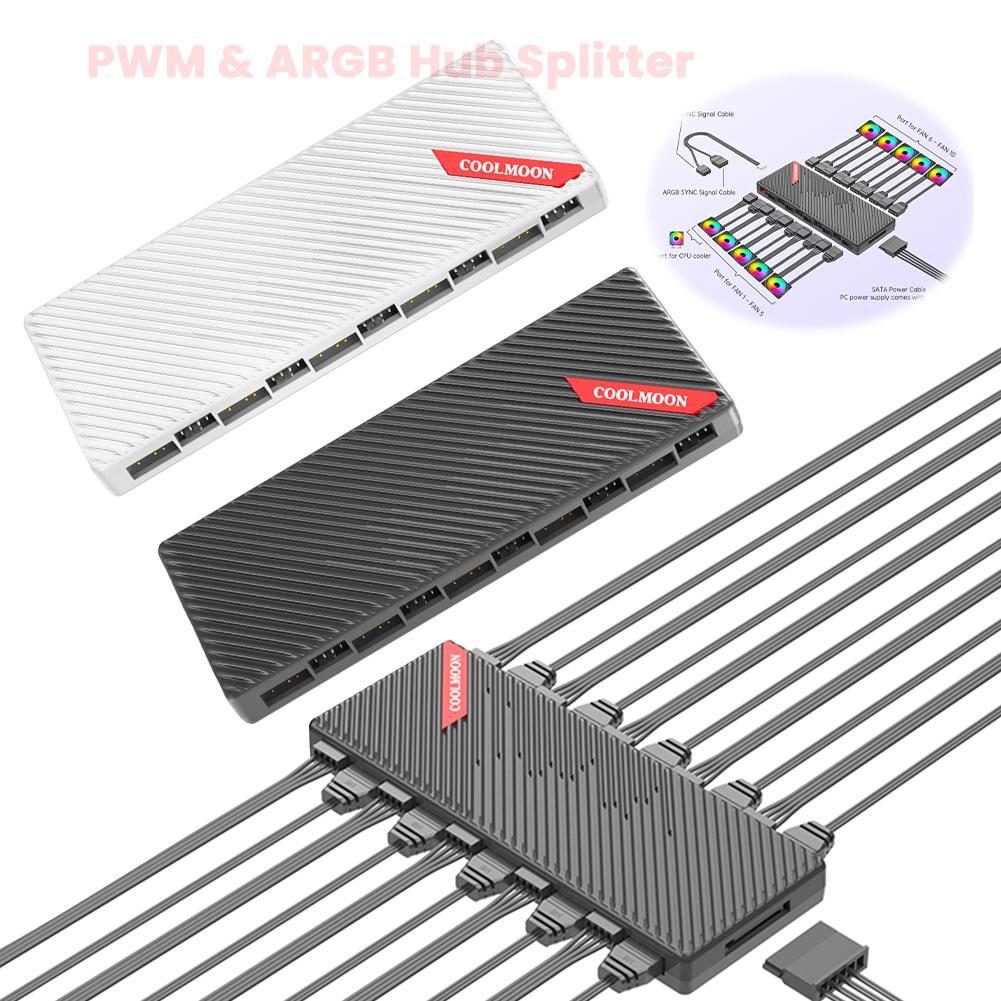 1-10 4-контактный PWM 3-контактный адресуемый ARGB адаптер Питание от SATA 5V 3-контактный Контроллер вентилятора охлаждения Магнитное крепление для вентилятора корпуса ПК