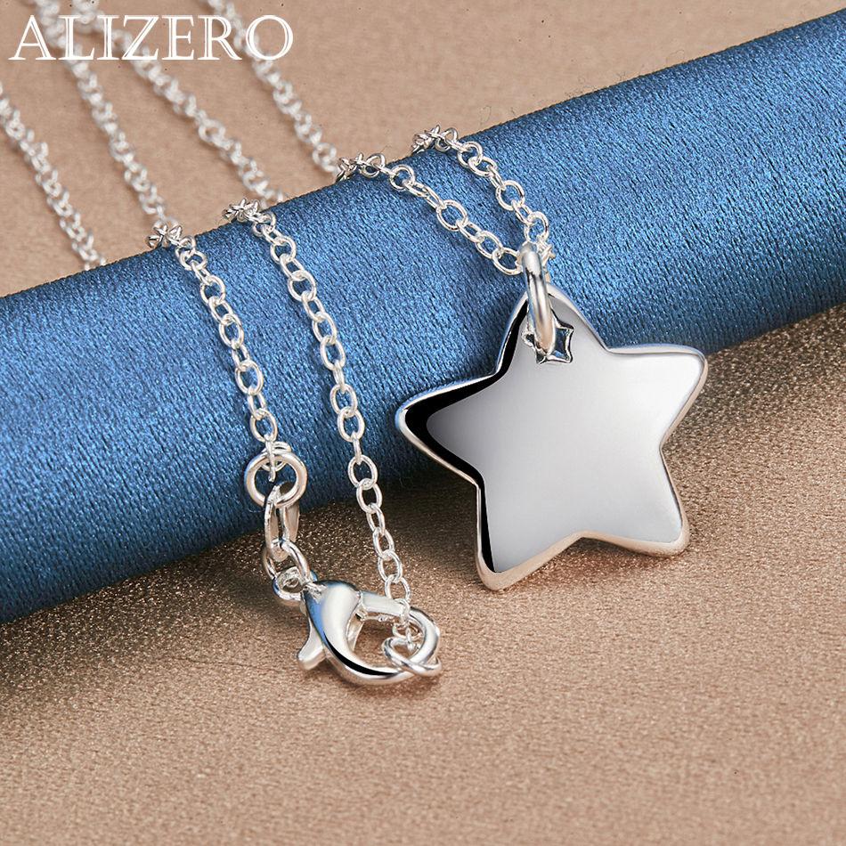 ALIZERO 925 Sterling Silver Star Pendant Necklaces With 16-30 inch Chain Women Men Lady Fashion Jewelry Holiday Gifts