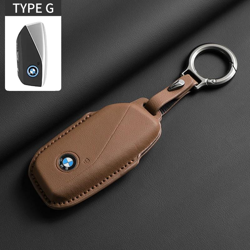 BAGG9 Car Sticker New Leather Car Key Case Cover For BMW Series 7 735 i 740 Li X7 X1 U11 2023 I7 G07 LCI XM Keychain Accessories Prote