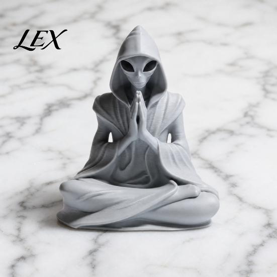 Alien Meditation Figurine 3D Printed Statue, Zen Desk Decor Ornament, Unique Desktop Embellishment Cute Extraterrestrial for Home Office, Sci Fi Gift