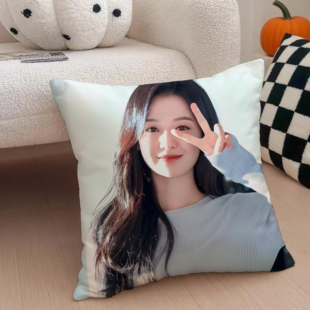 Talented Korean Beautiful Actress KKim Ji Won Cushion Cover Throw Pillow Cover Hidden Button Durable Polyester Chair Cushion