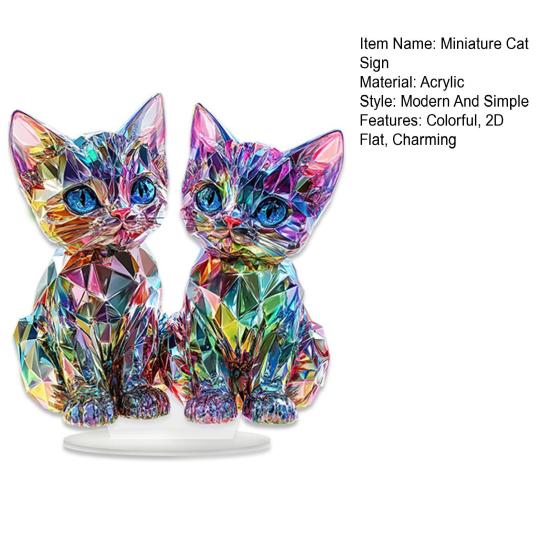 Kitten Desktop Standing Decoration Colorful Miniature 2D Acrylic Dual Cat Sign Standing Animal Ornaments for Home Room Table Decor