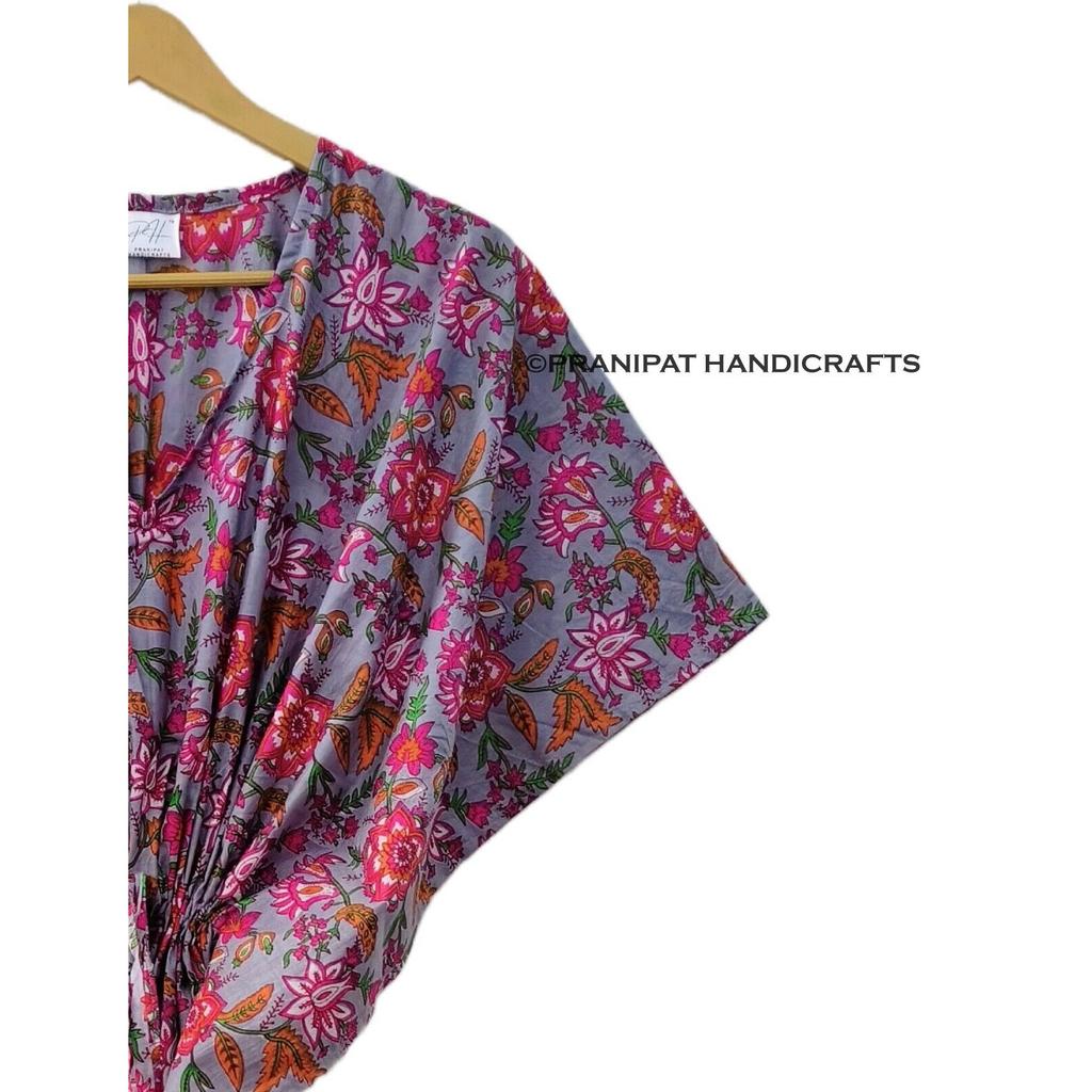 Индийское серое длинное платье-кафтан из хлопка с цветочным принтом в стиле хиппи, женское ночное платье CKFTN-SCRN-FULL-BUYIT-044