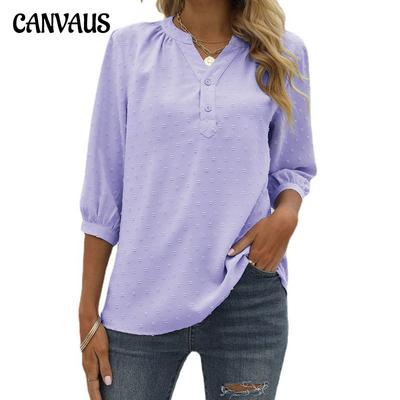 Весенне-летняя женская футболка с воротником-стойкой, рубашка со средними рукавами, жаккардовая повседневная блузка с комочком волос, свободный топ, рубашка