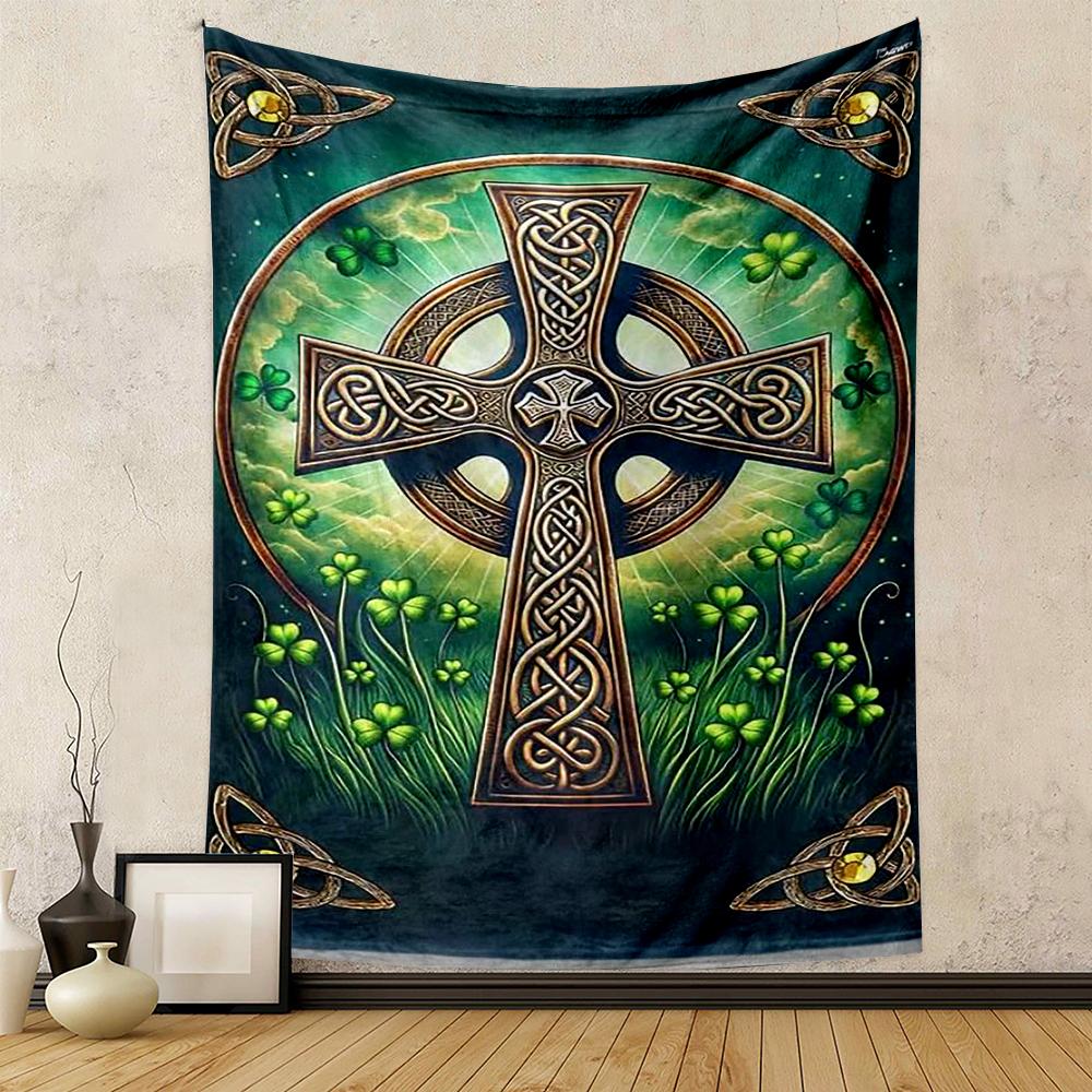 Celtic Cross with Shamrock Design Patterned tapestry for bedroom and living room home decor