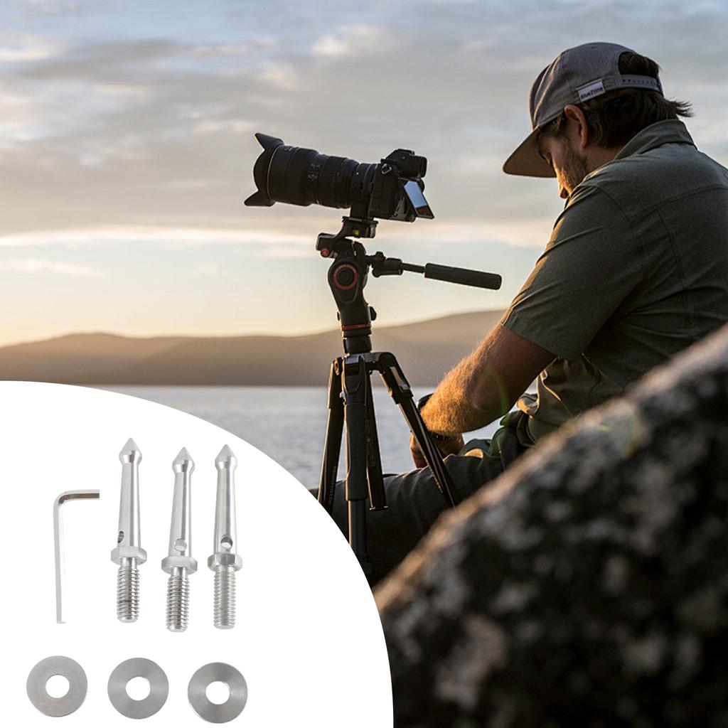 3Pcs/pack Stainless Steel Tripod Foot Spikes Enhanced Stability 3/8Inch Thread Tripod Leg Stabilizers 80mm Length