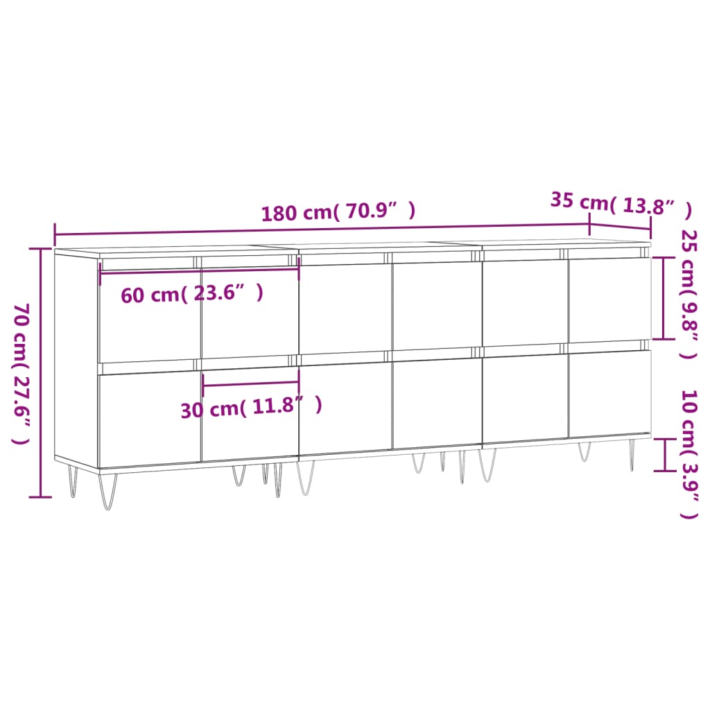 Sideboards 3 pcs White Particleboard