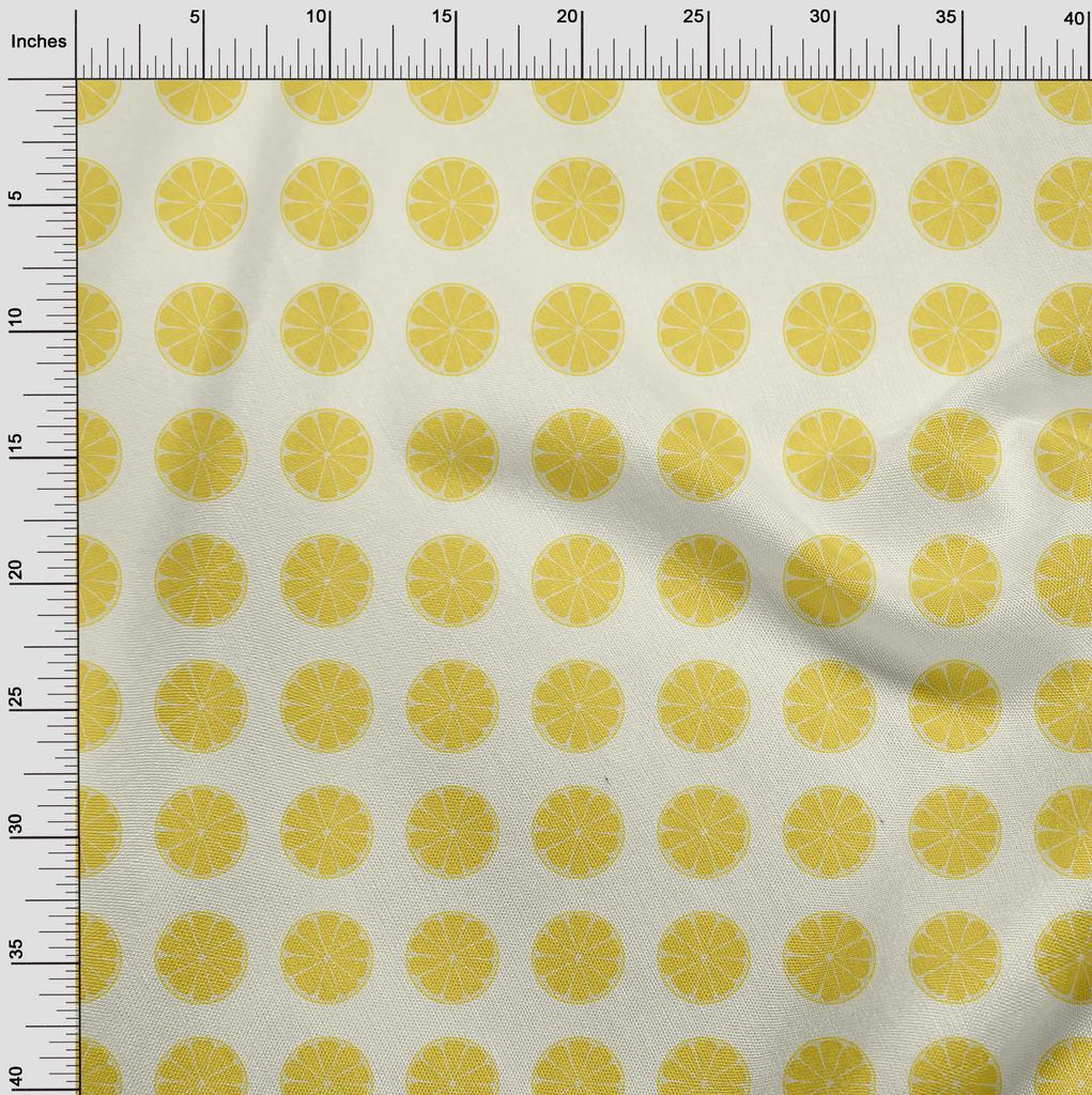 oneOone Cotton Flex Dusty Blue Fabric Fruits Lemon Slice Sewing Fabric By The Yard Printed Diy Clothing Sewing Supplies 40 Inch