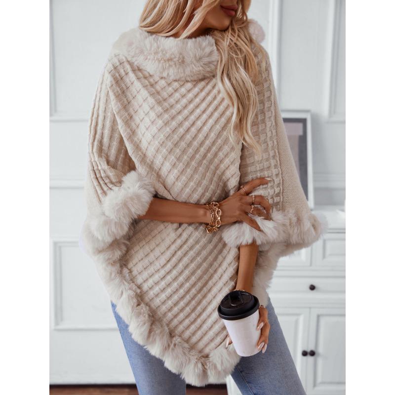 Модный клетчатый полосатый искусственный меховой пуловер накидка пальто женское осень зима вязаный пончо накидка накидка для путешествий досуг вечеринка шаль