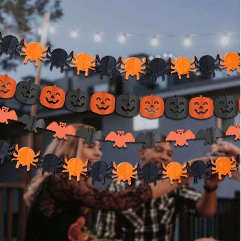 3 Meter Halloween Party Banner Pull Flower Spider Bat Decor Halloween Hanging Garland Horror Props