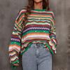 Модный женский свитер с круглым вырезом, свободный свитер в радужную полоску с длинным рукавом, топ
