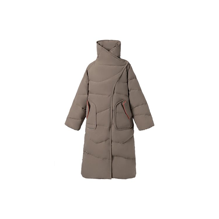 Li Ning Sports Fashion Series Solid Color Mid-Length Warm Down Jacket Women Outerwear Walnut-Brown AYMR234-4