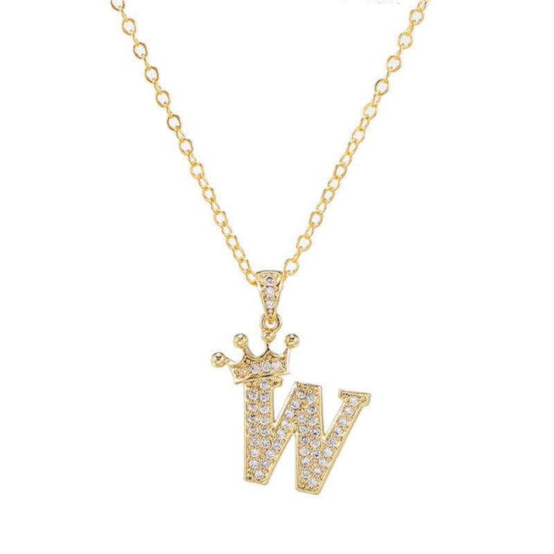 Unisex Fashion Crown A-Z Alphabet Pendant Vintage Chain Necklaces Hip-Hop Style Crystal Zircon Punk MIT