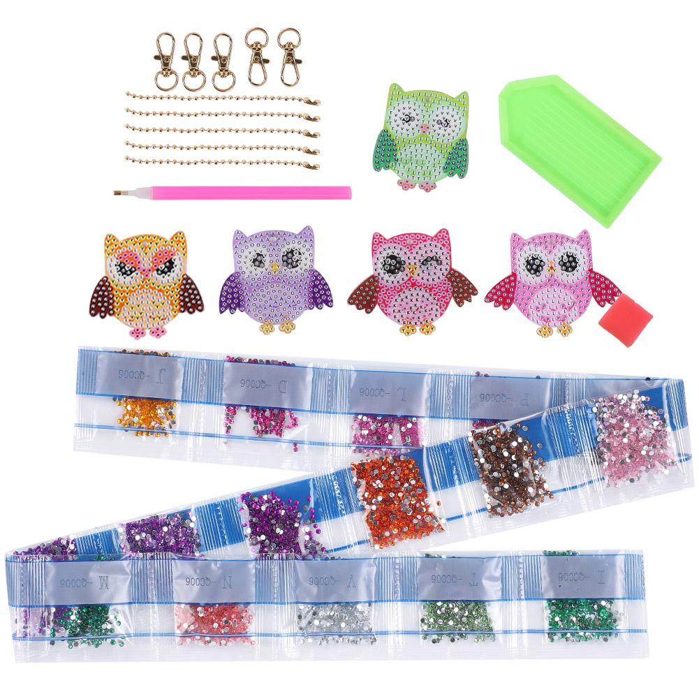 5PCS DIY Owl Diamond Painting Key Chain Acrylic Pendant Handmade Art Key Buckles