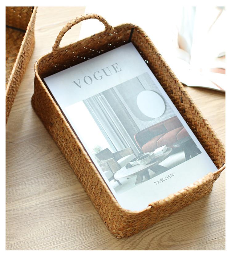 Японская плетеная из соломы корзина для хранения закусок, ТВ-аксессуаров, косметики и масок