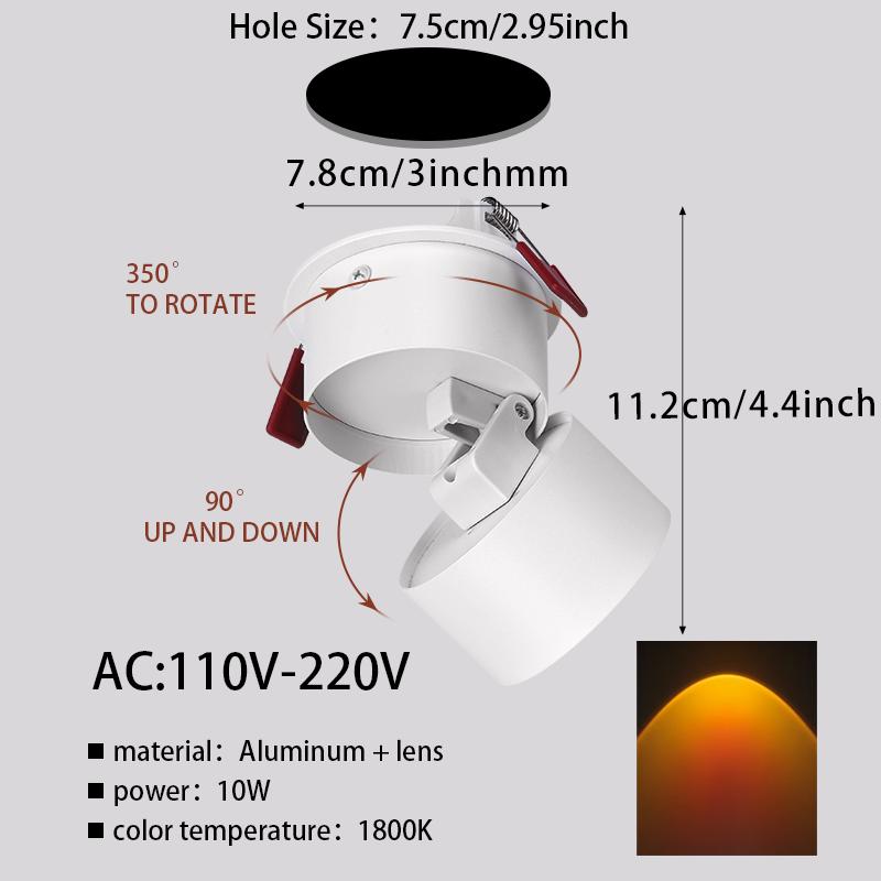 Светодиодный точечный светильник Downlight, AC 110 В-220 В, COB, прожектор Sunset Spot, встраиваемый потолочный светильник для домашнего декора, гостиной, прихожей