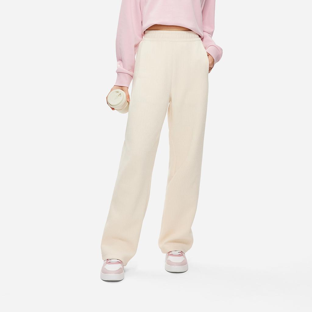 Li Ning Sports Lifestyle Series, повседневные, прямые, со средней талией, на шнурке, универсальные трикотажные спортивные брюки, женские брюки Swan-White AKLU912-4