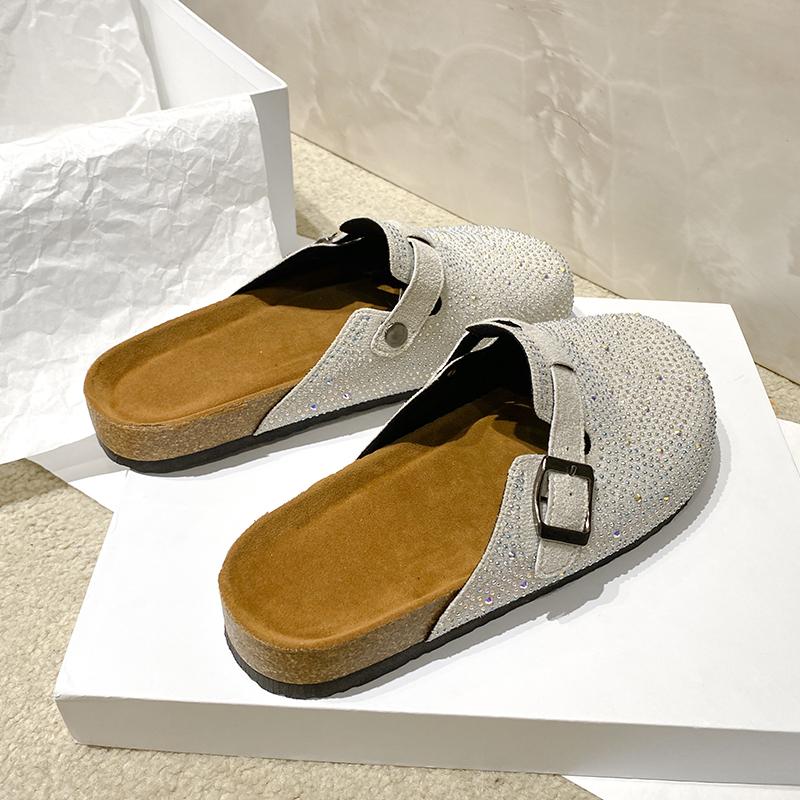 Женская обувь Женские закрытые тапочки из коровьей замши Клоги Женские сандалии Ретро мода Садовые мюли Клоги Слайд 2024 Новинка