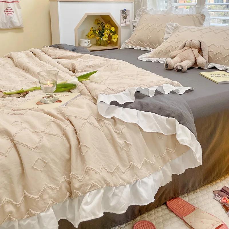 Летнее стеганое одеяло из мытого хлопка, комплект из четырех предметов, корейский кружевной воздухопроницаемый чехол