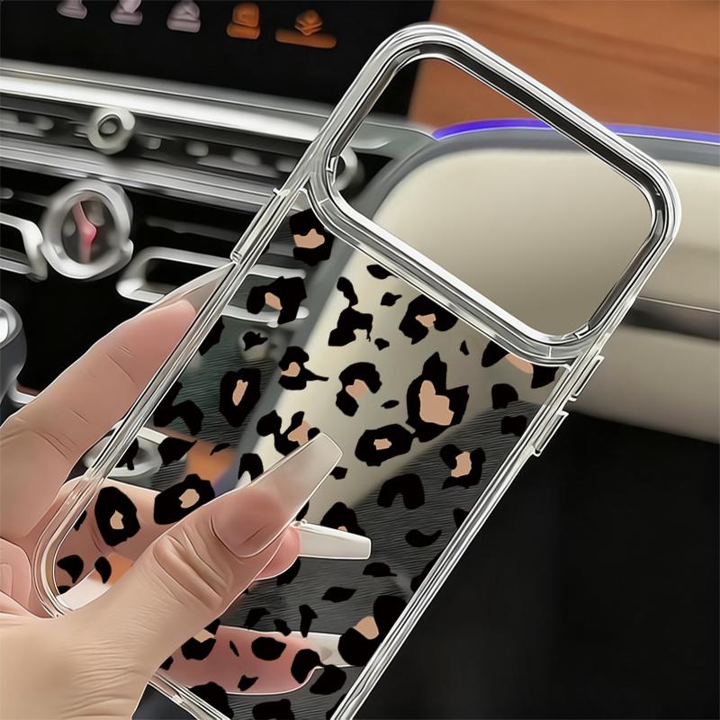 Чехол для телефона с леопардовым принтом для iPhone 17 Pro Max С покрытием Рамка для камеры Прозрачный Мягкий чехол для iPhone 16 15 14 13 Pro Max 11 16E 17E