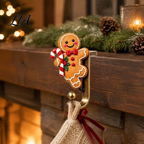 Decorative Mantel Hangers Christmas Stocking Holder for Shelf, Resin Santa Snowman Hooks Reindeer Hooks, No-Drill Fireplace Hanger Holiday Decor