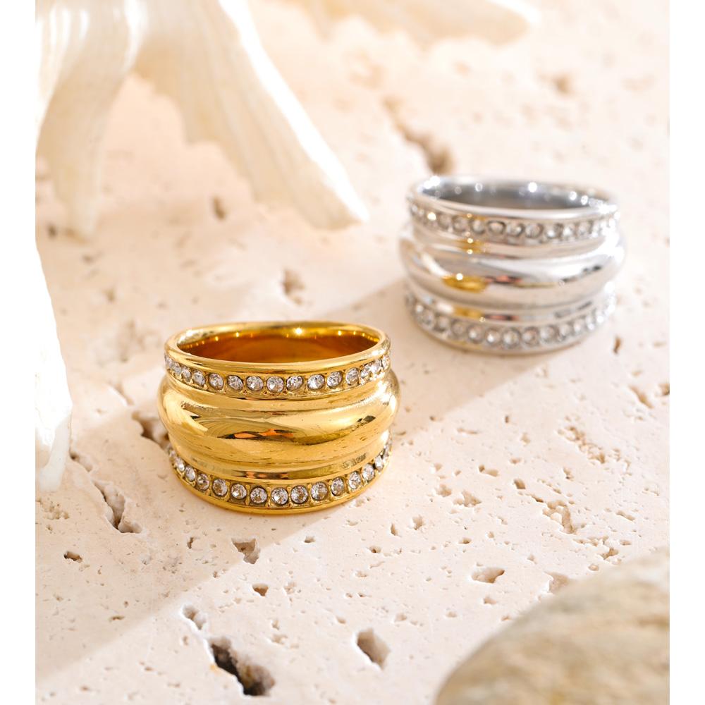 Eetit Размер 6789 Кольцо из нержавеющей стали с кубическим цирконием, широкое, с PVD-покрытием цвета 16K и платины, высокое качество, популярное украшение на палец