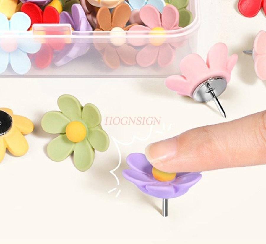 30pcs Flower colored photo wall nail pushpin creative cute metal nail felt soft wood board