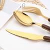 Деревянная ручка с нержавеющей сталью столовый набор серебряные золотые столовые приборы столовая чайная ложка вилка для торта толстая ручка для ежедневного использования