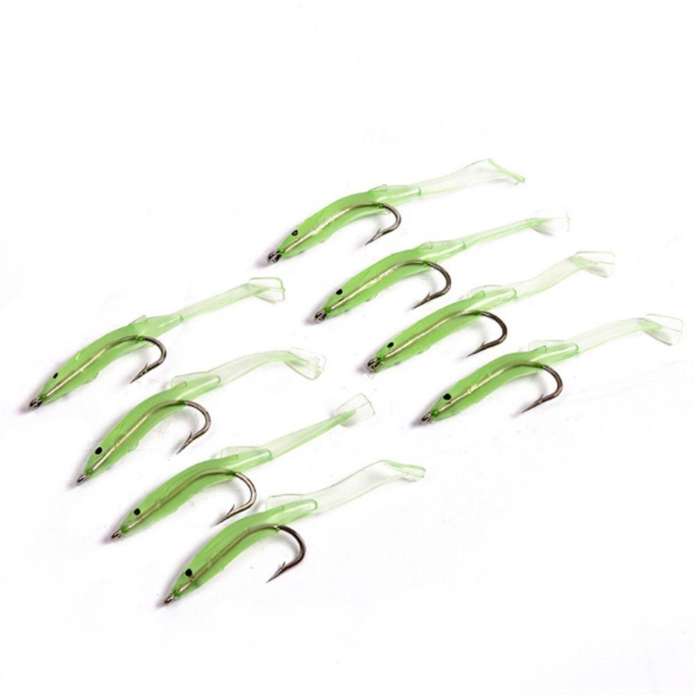 10pcs Durable Luminous Silicone Fish Eel Lure Artificial Soft Bait Worm Barbed Hook Lead Jig Head