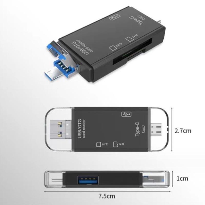 6-в-1 Type C Micro USB Портативный кард-ридер для SD-карт Адаптер для высокоскоростной передачи данных для ПК и ноутбука