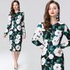 Spring Summer Women Fashion Elegant Full Sleeve Flower Print Slim Bodycon Office Work Pencil Dresses