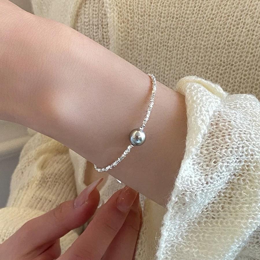 Elegant French Design Silver Pearl Bracelet - High-End Red Book Niche Jewelry